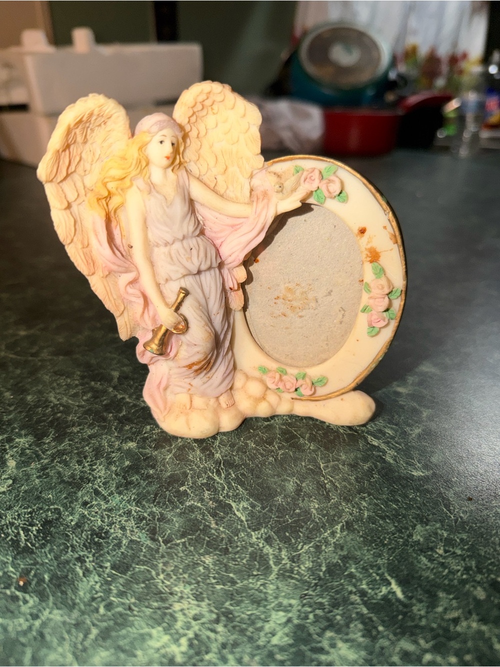 Angel Frame Figurine - Cream and Pink Decorative Accent